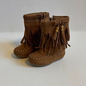 FINAL! Adorable Kids Brown Faux Suede Fringe Boots Moccasin Style
